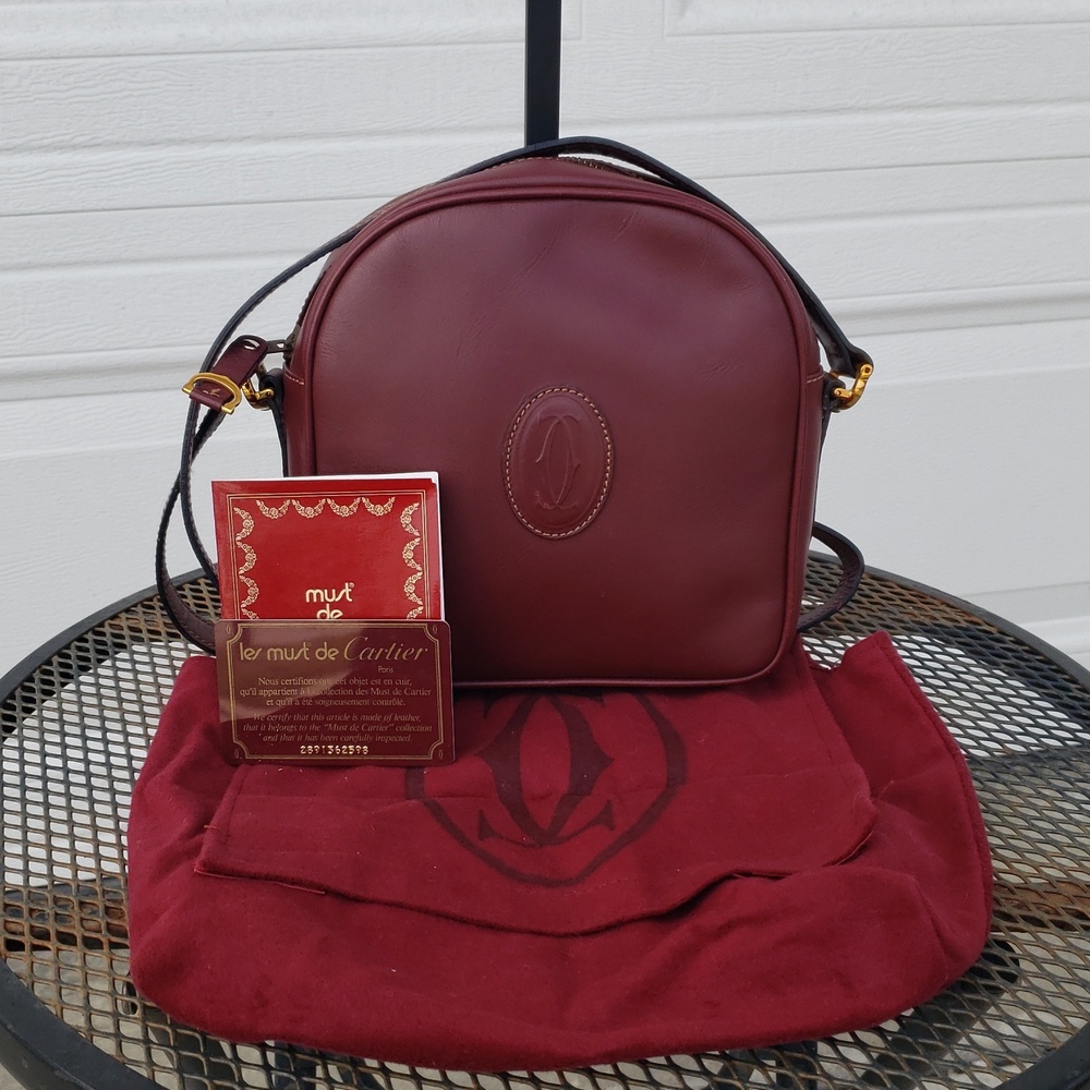 Vintage Cartier Must de Cartier Leather Domed Crossbody Bag Bordeaux Red Classic